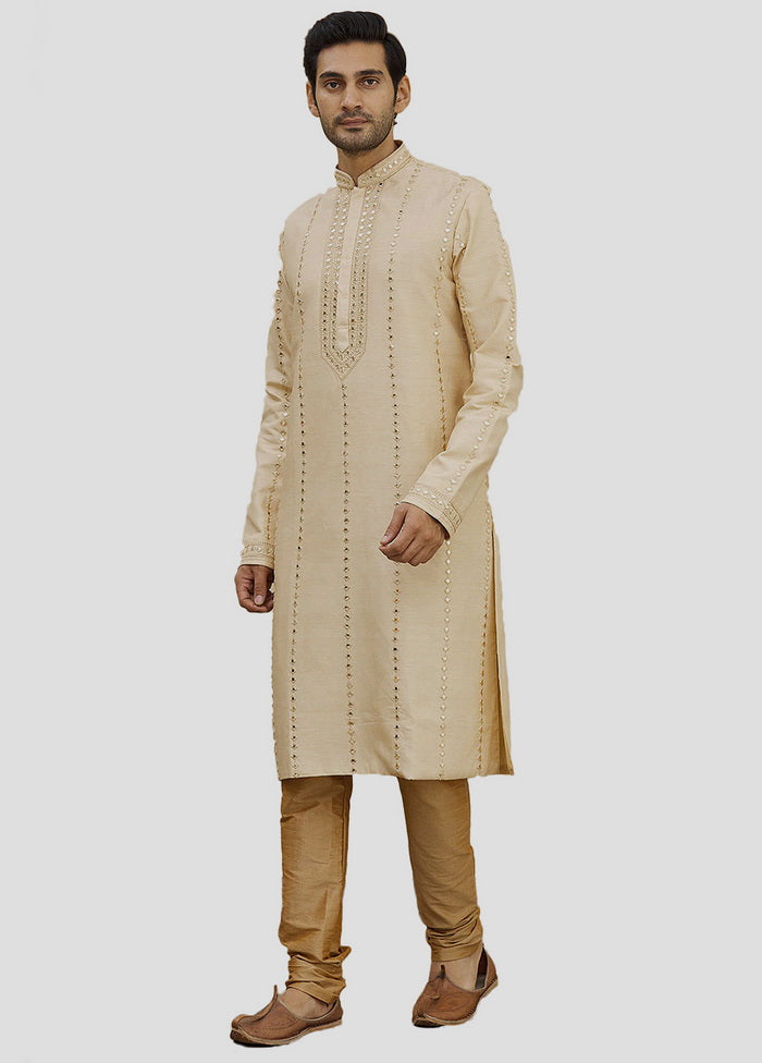2 Pc Beige Dupion Silk Kurta And Pajama Set VDIP280280 - Indian Silk House Agencies