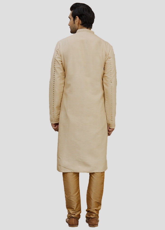 2 Pc Beige Dupion Silk Kurta And Pajama Set VDIP280280 - Indian Silk House Agencies