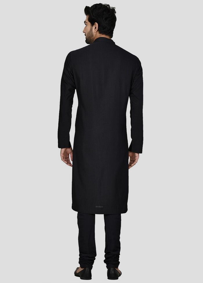 2 Pc Black Dupion Silk Kurta And Pajama Set VDIP280334 - Indian Silk House Agencies