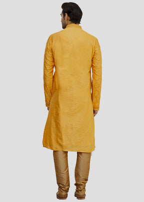 2 Pc Yellow Dupion Silk Kurta And Pajama Set VDIP280282 - Indian Silk House Agencies