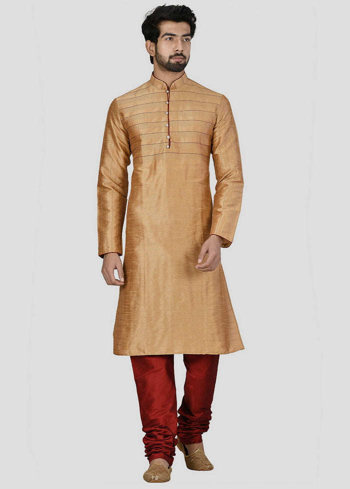 2 Pc Golden Cotton Kurta And Pajama Set VDIP280220 - Indian Silk House Agencies