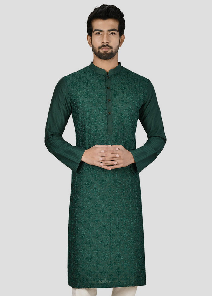 2 Pc Green Dupion Silk Kurta And Pajama Set VDIP280310 - Indian Silk House Agencies