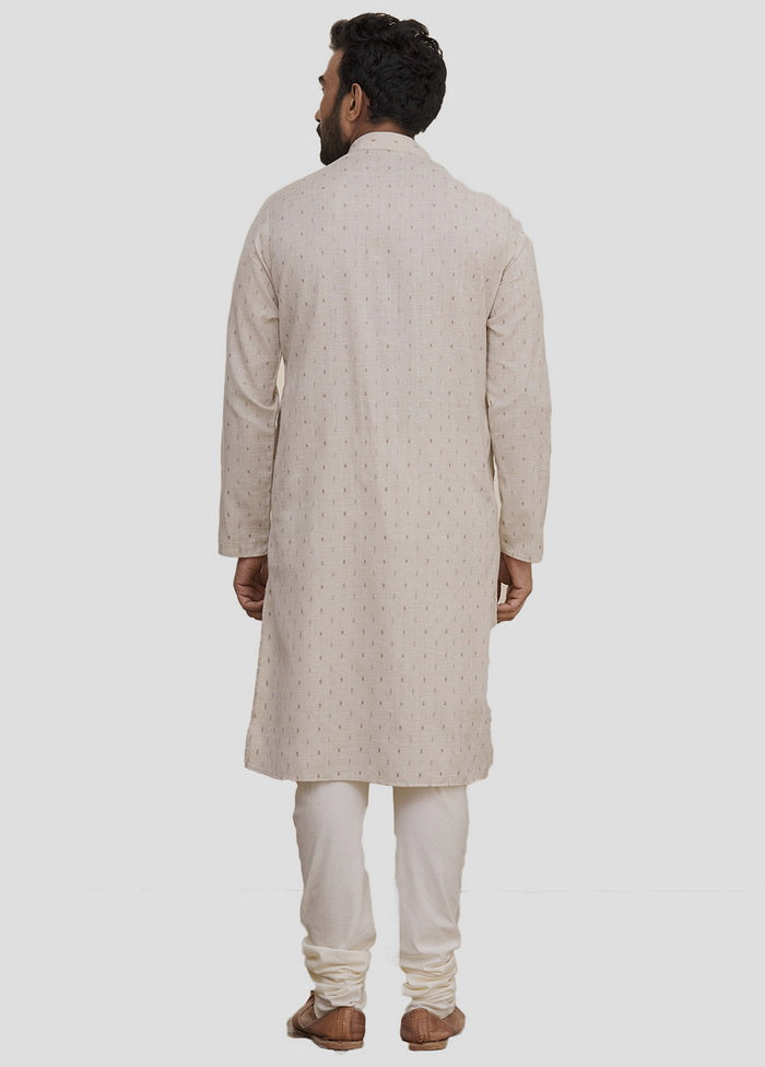 2 Pc Cream Dupion Silk Kurta And Pajama Set VDIP280156 - Indian Silk House Agencies