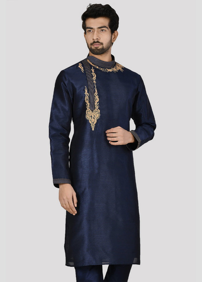 2 Pc Navy Blue Dupion Silk Kurta And Pajama Set VDIP280254 - Indian Silk House Agencies