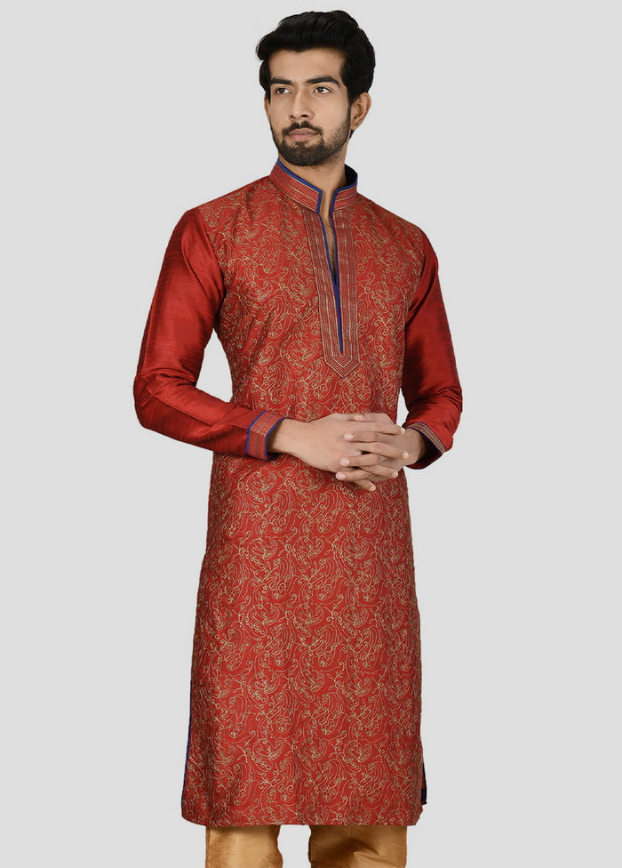 2 Pc Orange Dupion Silk Kurta And Pajama Set VDIP280255 - Indian Silk House Agencies