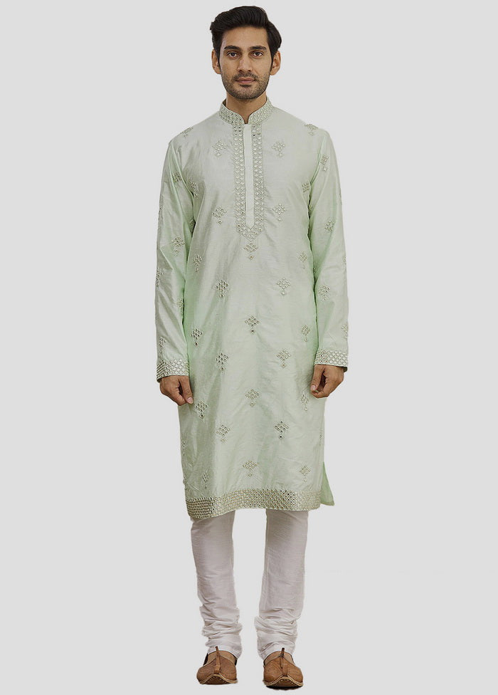 2 Pc Pista Green Dupion Silk Kurta And Pajama Set VDIP280284 - Indian Silk House Agencies