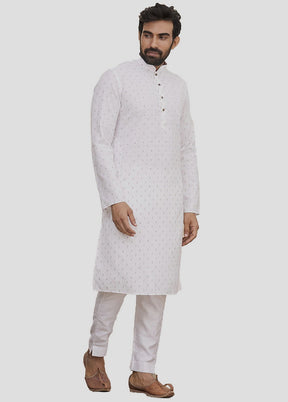 2 Pc White Dupion Silk Kurta And Pajama Set VDIP280157 - Indian Silk House Agencies