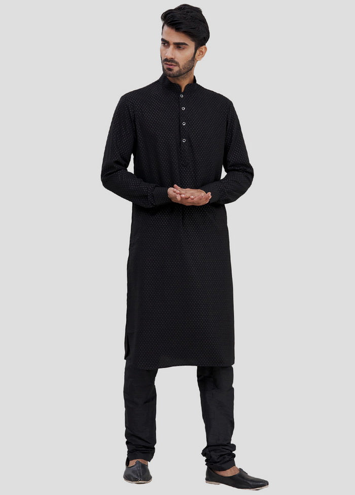 2 Pc Black Dupion Silk Kurta And Pajama Set VDIP280256 - Indian Silk House Agencies