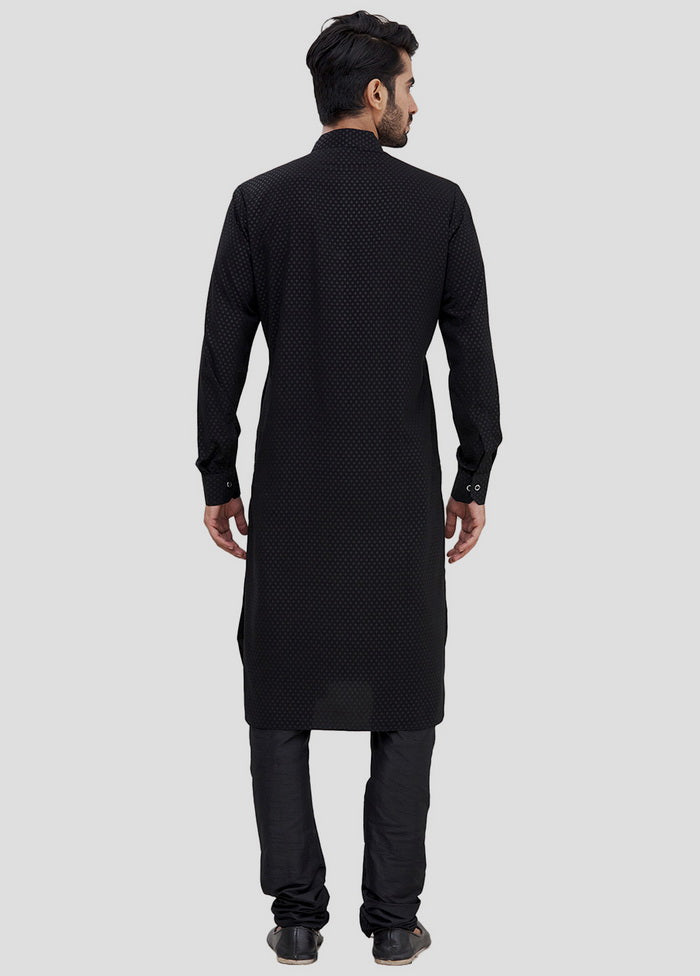 2 Pc Black Dupion Silk Kurta And Pajama Set VDIP280256 - Indian Silk House Agencies