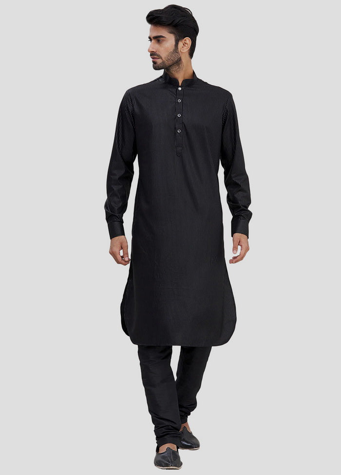 2 Pc Black Dupion Silk Kurta And Pajama Set VDIP280286 - Indian Silk House Agencies