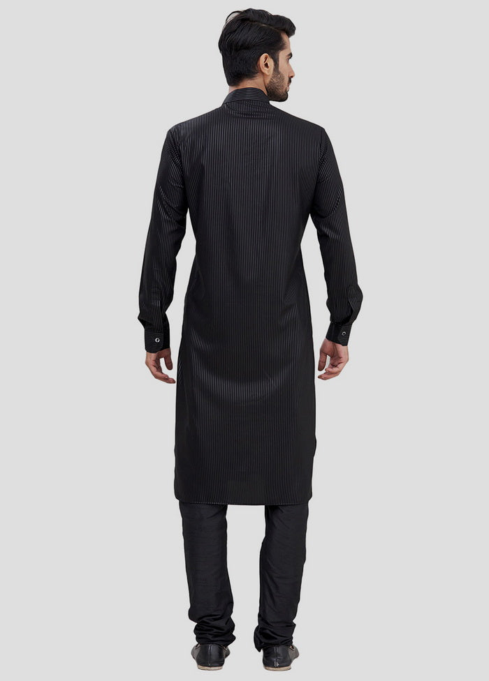 2 Pc Black Dupion Silk Kurta And Pajama Set VDIP280286 - Indian Silk House Agencies
