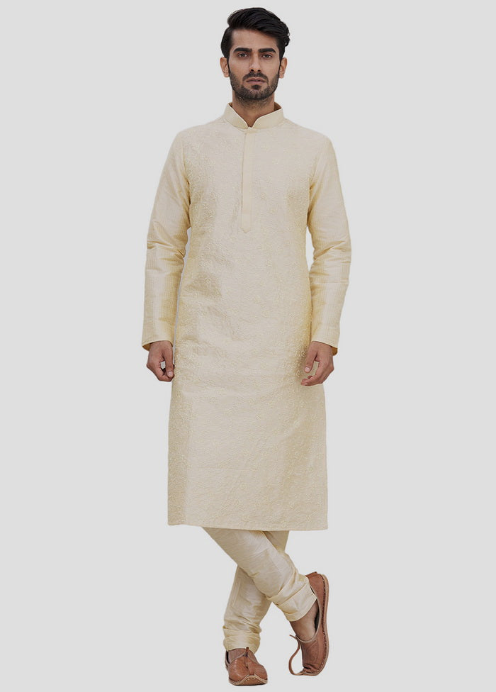 2 Pc Beige Dupion Silk Kurta And Pajama Set VDIP280288 - Indian Silk House Agencies