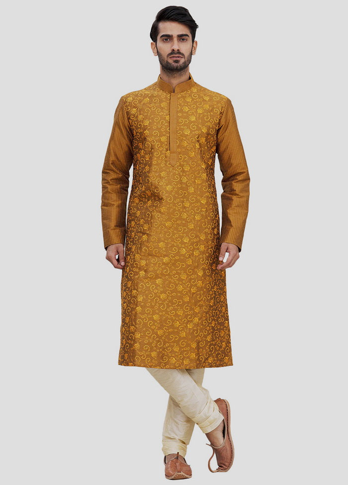 2 Pc Mustard Dupion Silk Kurta And Pajama Set VDIP280290 - Indian Silk House Agencies