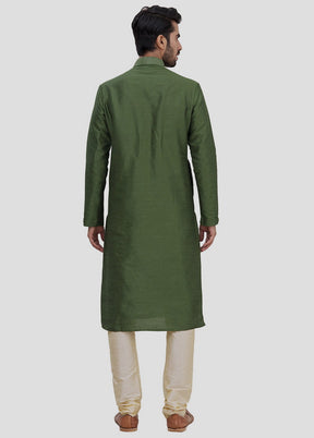 2 Pc Green Dupion Silk Kurta And Pajama Set VDIP280291 - Indian Silk House Agencies