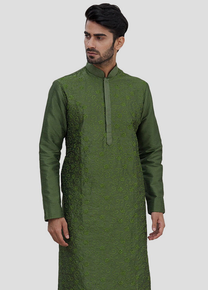 2 Pc Green Dupion Silk Kurta And Pajama Set VDIP280291 - Indian Silk House Agencies