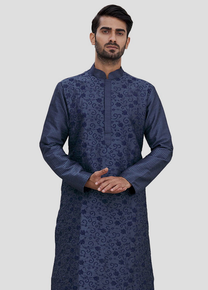 2 Pc Navy Blue Cotton Kurta And Pajama Set VDIP280292 - Indian Silk House Agencies
