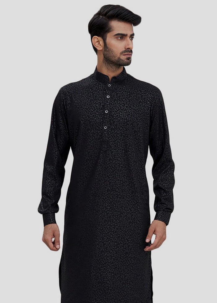 2 Pc Black Dupion Silk Kurta And Pajama Set VDIP280257 - Indian Silk House Agencies