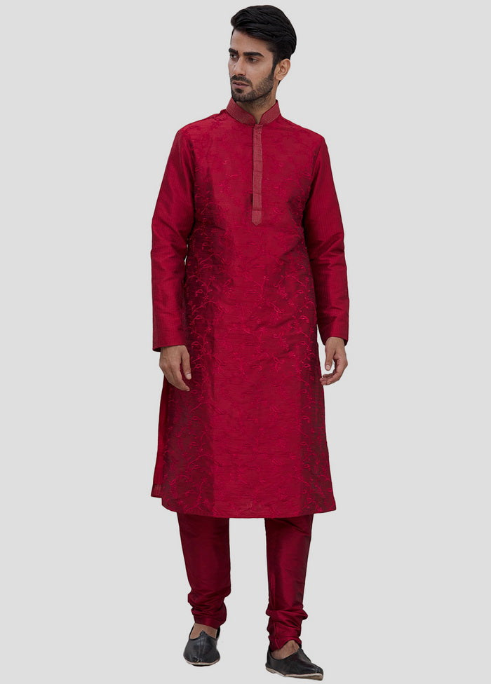 2 Pc Dark Pink Dupion Silk Kurta And Pajama Set VDIP280294 - Indian Silk House Agencies