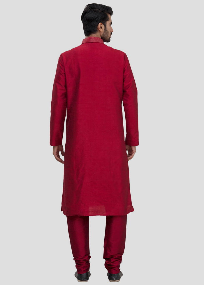 2 Pc Dark Pink Dupion Silk Kurta And Pajama Set VDIP280294 - Indian Silk House Agencies