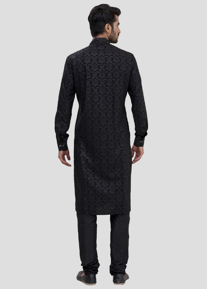 2 Pc Black Dupion Silk Kurta And Pajama Set VDIP280258 - Indian Silk House Agencies