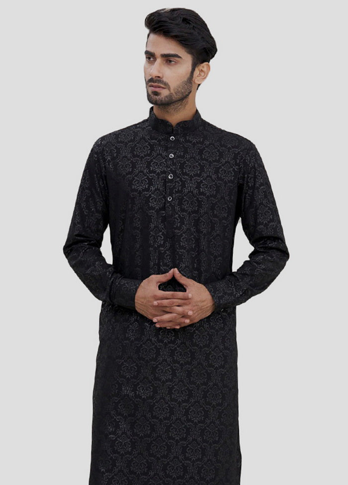 2 Pc Black Dupion Silk Kurta And Pajama Set VDIP280258 - Indian Silk House Agencies