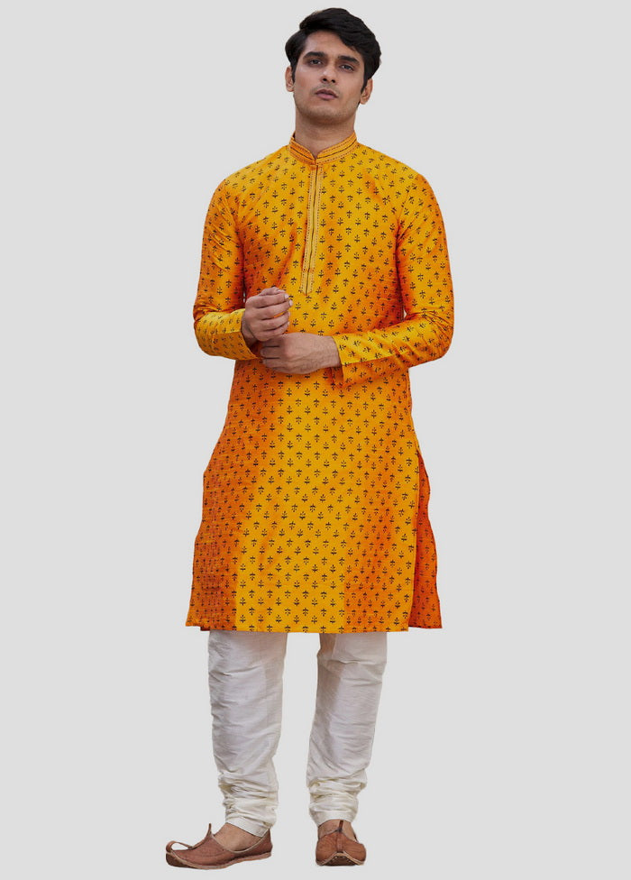 2 Pc Yellow Dupion Silk Kurta And Pajama Set VDIP280158 - Indian Silk House Agencies