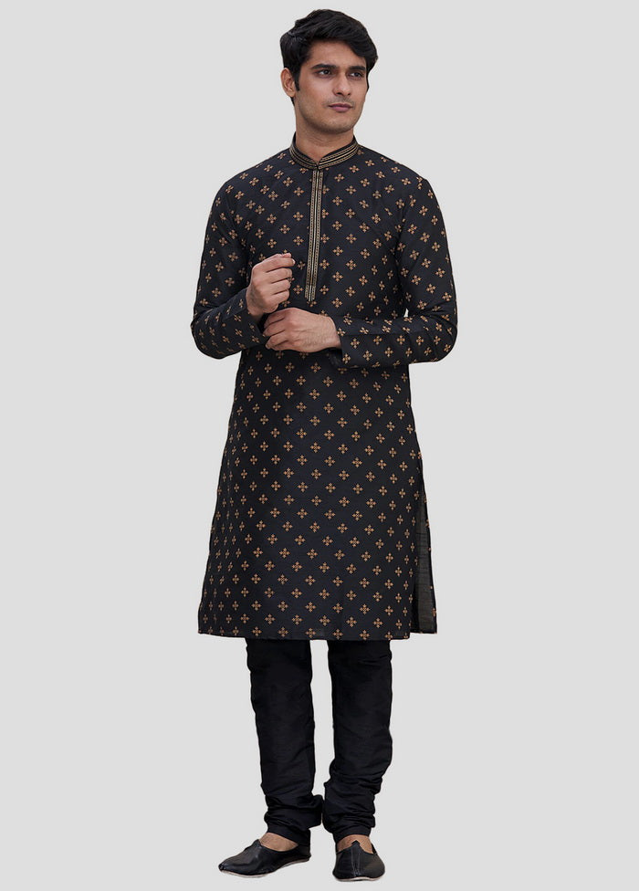 2 Pc Black Dupion Silk Kurta And Pajama Set VDIP280161 - Indian Silk House Agencies