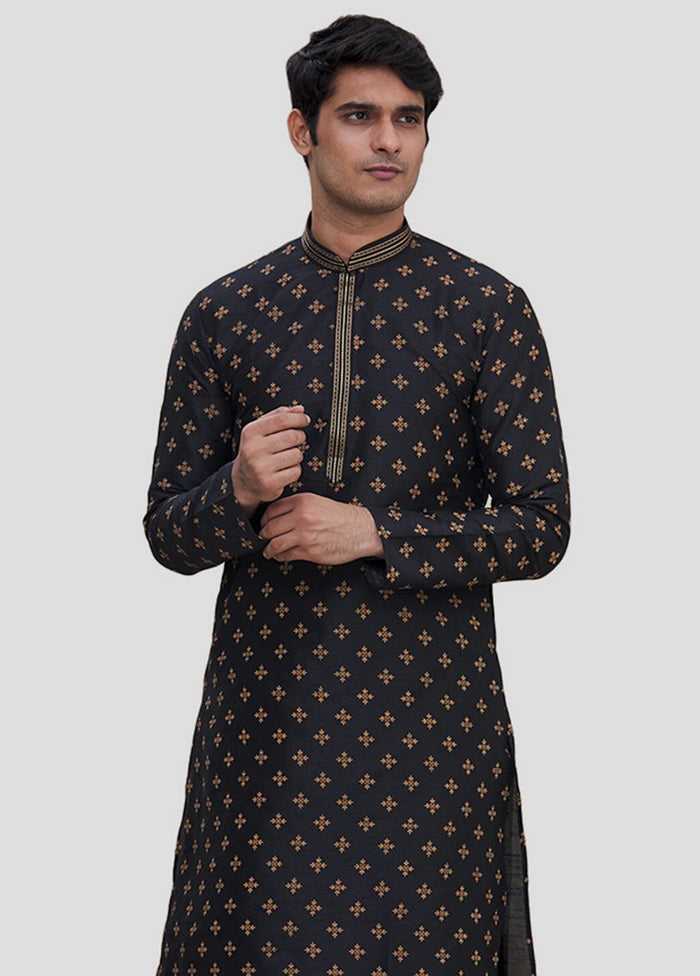 2 Pc Black Dupion Silk Kurta And Pajama Set VDIP280161 - Indian Silk House Agencies
