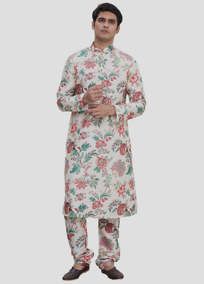 2 Pc Cream Dupion Silk Kurta And Pajama Set VDIP280295 - Indian Silk House Agencies