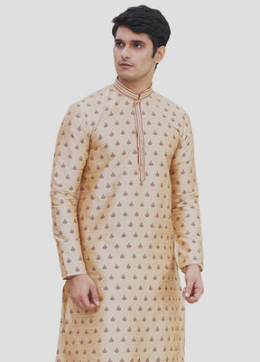 2 Pc Beige Dupion Silk Kurta And Pajama Set VDIP280165 - Indian Silk House Agencies