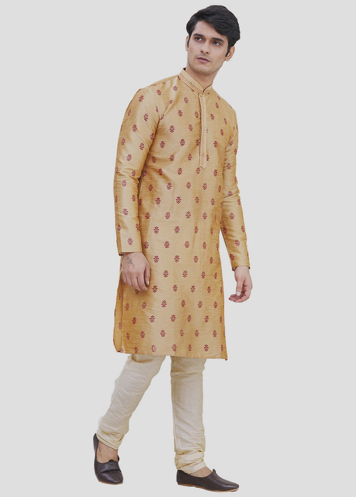 2 Pc Beige Dupion Silk Kurta And Pajama Set VDIP280166 - Indian Silk House Agencies