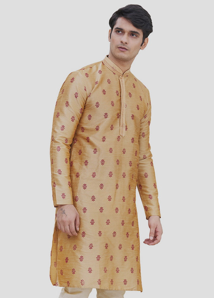 2 Pc Beige Dupion Silk Kurta And Pajama Set VDIP280166 - Indian Silk House Agencies