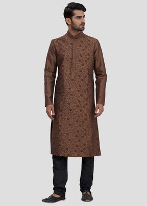 2 Pc Brown Dupion Silk Kurta And Pajama Set VDIP280297 - Indian Silk House Agencies