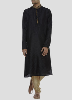 2 Pc Black Cotton Kurta And Pajama Set VDIP280192 - Indian Silk House Agencies