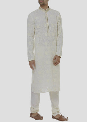 2 Pc Cream Cotton Kurta And Pajama Set VDIP280306 - Indian Silk House Agencies
