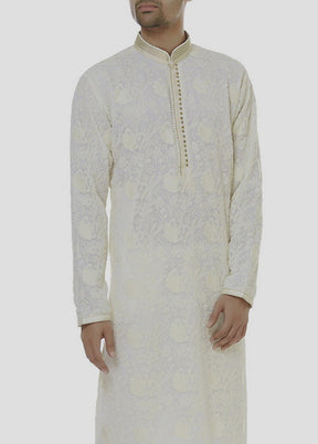 2 Pc Cream Cotton Kurta And Pajama Set VDIP280306 - Indian Silk House Agencies