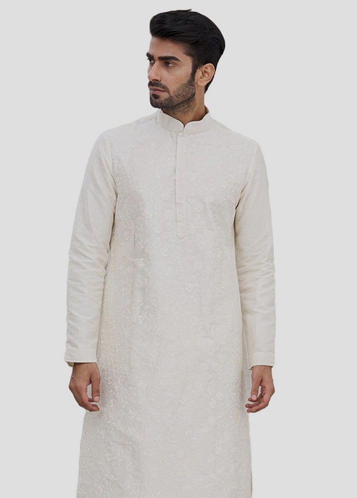 2 Pc Off White Cotton Kurta And Pajama Set VDIP280299 - Indian Silk House Agencies