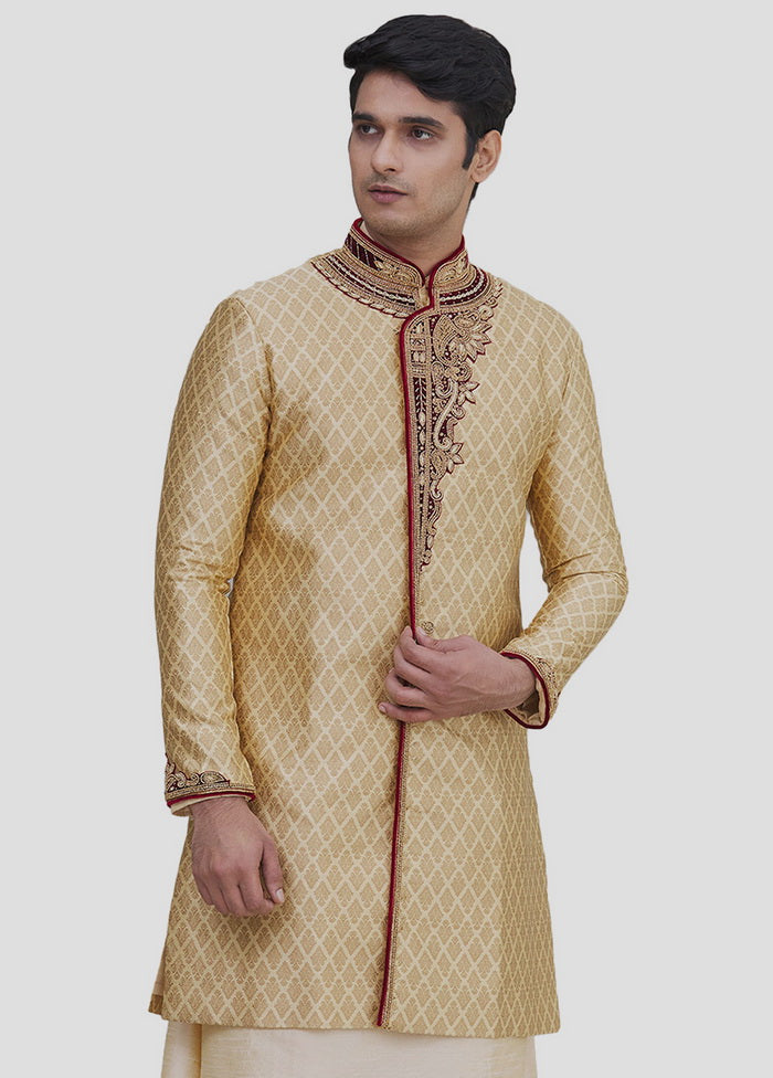 3 Pc Golden Dupion Silk Kurta And Pajama Set VDIP280386 - Indian Silk House Agencies