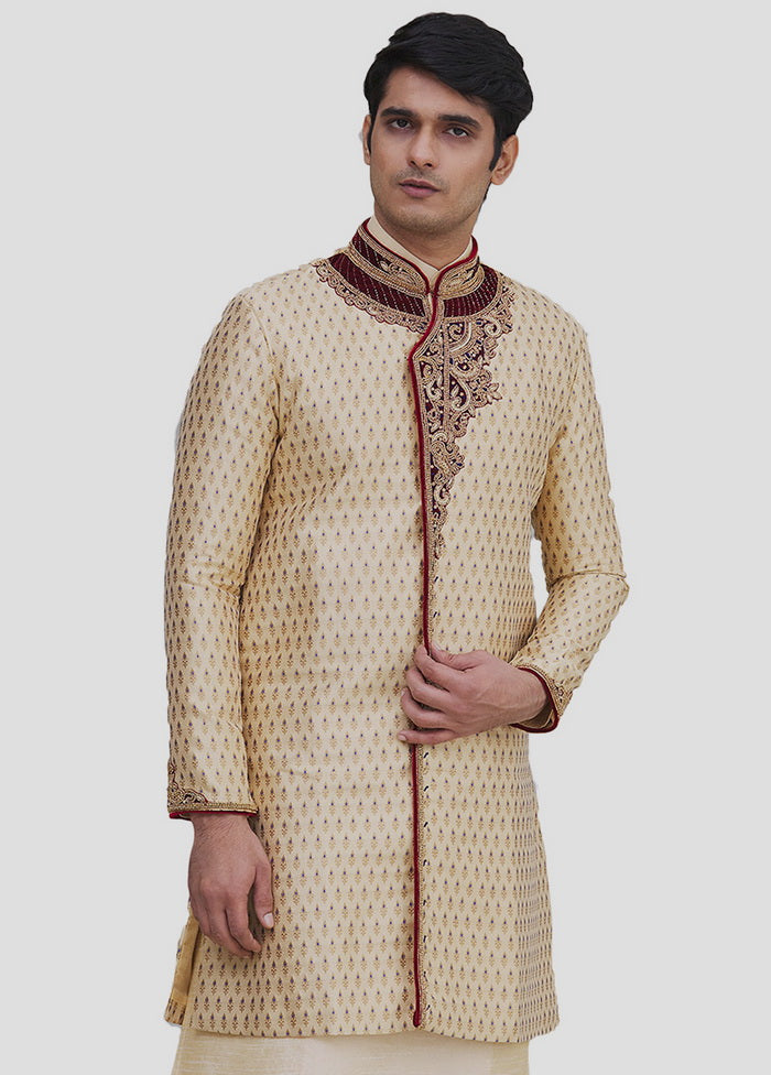 3 Pc Golden Dupion Silk Kurta And Pajama Set VDIP280387 - Indian Silk House Agencies