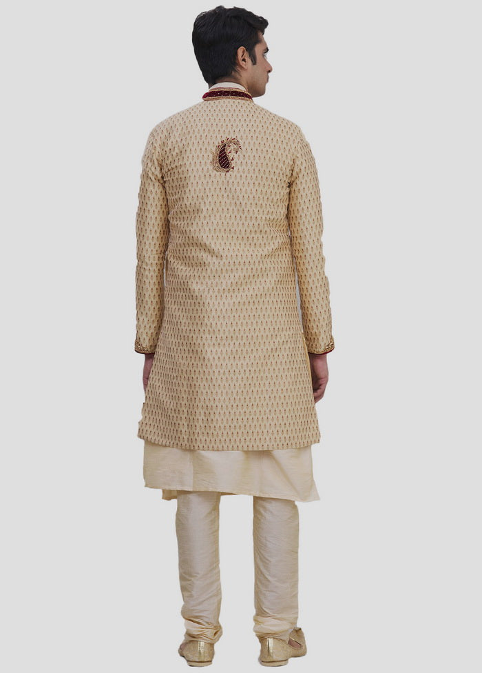 3 Pc Golden Dupion Silk Kurta And Pajama Set VDIP280388 - Indian Silk House Agencies