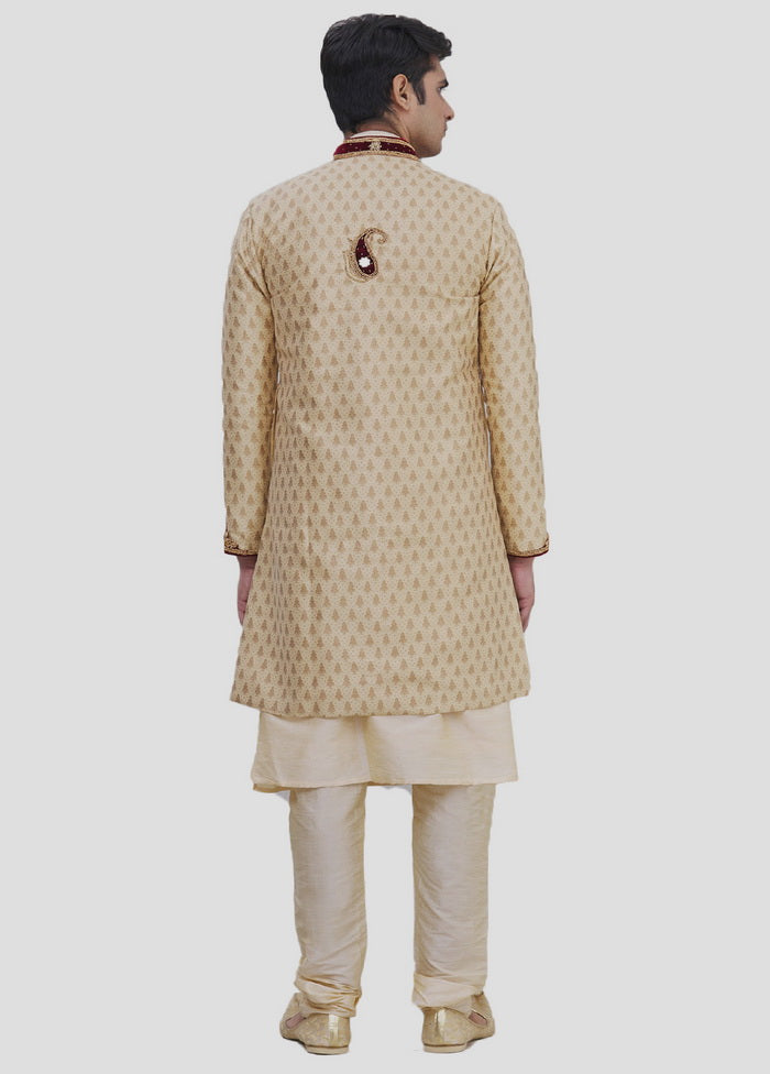 3 Pc Golden Dupion Silk Kurta And Pajama Set VDIP280389 - Indian Silk House Agencies