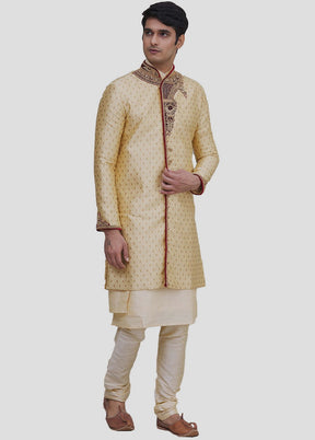 3 Pc Golden Dupion Silk Kurta And Pajama Set VDIP280390 - Indian Silk House Agencies
