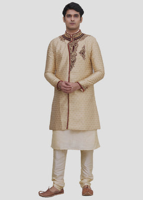 3 Pc Golden Dupion Silk Kurta And Pajama Set VDIP280391 - Indian Silk House Agencies