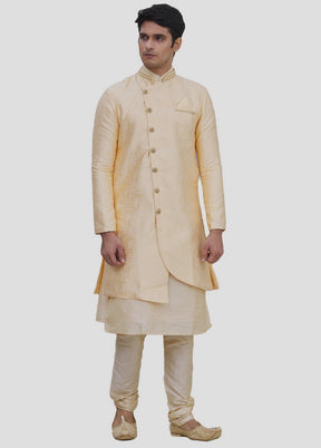 3 Pc Golden Dupion Silk Kurta And Pajama Set VDIP280385 - Indian Silk House Agencies