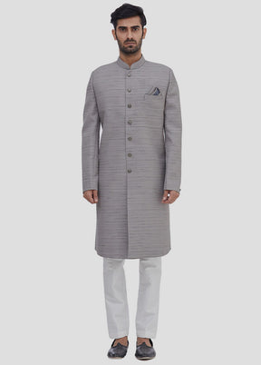 2 Pc Grey Dupion Silk Sherwani And Pant Set VDIP280348 - Indian Silk House Agencies