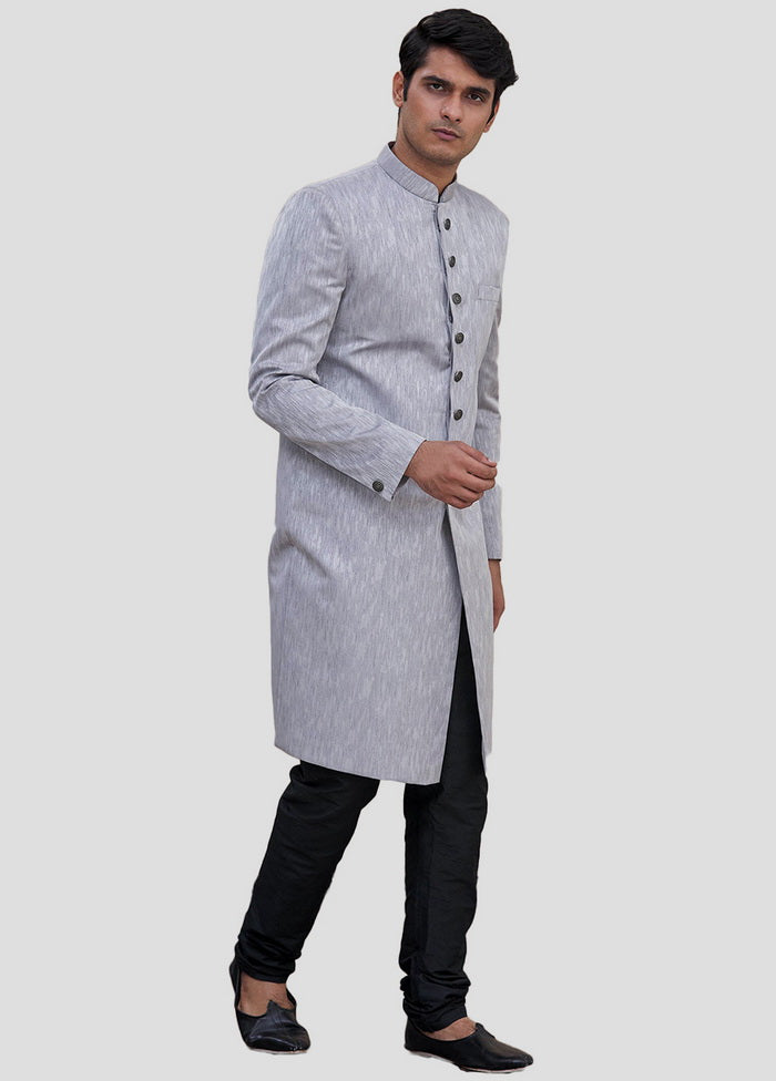 2 Pc Grey Dupion Silk Sherwani And Pant Set VDIP280359 - Indian Silk House Agencies