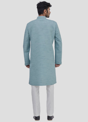 2 Pc Light Blue Dupion Silk Sherwani And Pant Set VDIP280349 - Indian Silk House Agencies