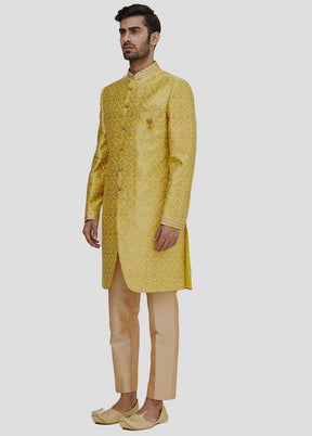 2 Pc Yellow Dupion Silk Sherwani And Pant Set VDIP280354 - Indian Silk House Agencies