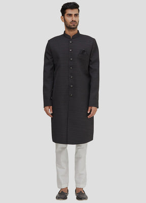 2 Pc Black Dupion Silk Sherwani And Pant Set VDIP280350 - Indian Silk House Agencies