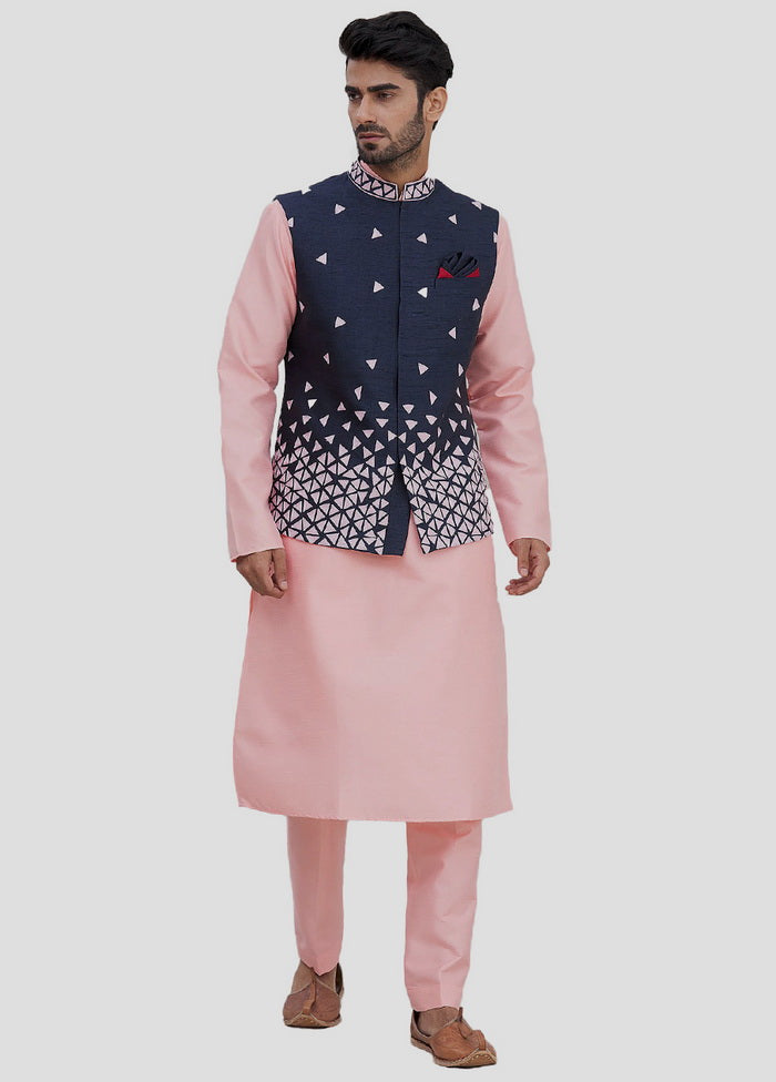 3 Pc Baby Pink Dupion Silk Kurta And Pajama Set VDIP280375 - Indian Silk House Agencies